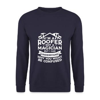 Ich bin Dachdecker, kein Zauberer, aber ich kann verstehen - Unisex Pullover - Navy - Vorne - Alina (178cm) & Michal (187cm)