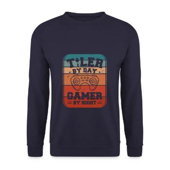 Carreleur de jour Gamer de nuit Carrelage de carreaux - Sweat-shirt Unisexe - marine - Devant - Alina (178cm) & Michal (187cm)