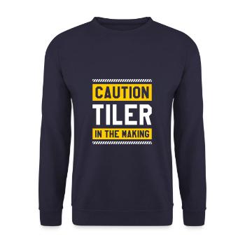 Attention Carreleur dans la fabrication Carrelage Carrelage Carrelage - Sweat-shirt Unisexe - marine - Devant - Alina (178cm) & Michal (187cm)