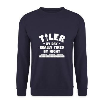 Carreleur le jour vraiment fatigué par la nuit Carrelage - Sweat-shirt Unisexe - marine - Devant - Alina (178cm) & Michal (187cm)