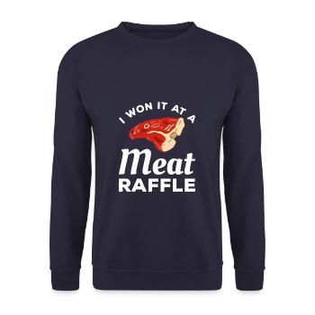 I Won It At A Meat Raffle Butchers Butchery - Unisex Sweatshirt - navy - Front - Alina (178cm) & Michal (187cm)