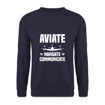 Aviate Navigate Communicate Aviation Aviator Pilot - Unisex Sweatshirt - navy - Front - Alina (178cm) & Michal (187cm)