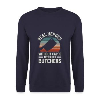 Les vrais héros sans cape sont appelés bouchers - Sweat-shirt Unisexe - marine - Devant - Alina (178cm) & Michal (187cm)