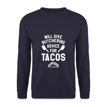 Will Give Butchering Advice For Tacos Butchers - Unisex Sweatshirt - navy - Front - Alina (178cm) & Michal (187cm)