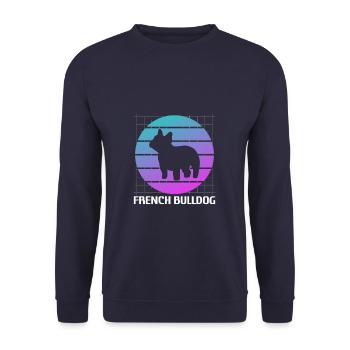 Retro Französische Bulldogge Hund Liebhaber - Unisex Pullover - Navy - Vorne - Alina (178cm) & Michal (187cm)