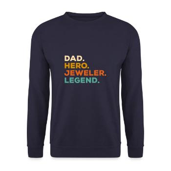 Dad Hero Juwelier Legende Schmuckherstellung - Unisex Pullover - Navy - Vorne - Alina (178cm) & Michal (187cm)