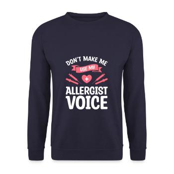 Ne me faites pas utiliser mon allergologue Allergologie vocale - Sweat-shirt Unisexe - marine - Devant - Alina (178cm) & Michal (187cm)