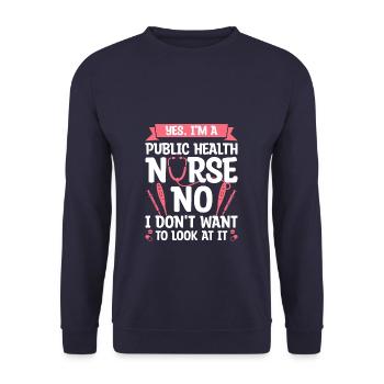 Ja, ich bin Krankenschwester im öffentlichen Gesundheitswesen Nein, ich möchte nicht - Unisex Pullover - Navy - Vorne - Alina (178cm) & Michal (187cm)