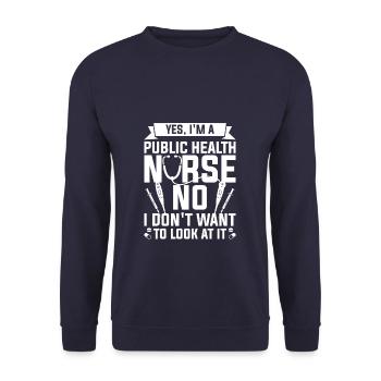 Ja, ich bin Krankenschwester im öffentlichen Gesundheitswesen Nein, ich möchte nicht - Unisex Pullover - Navy - Vorne - Alina (178cm) & Michal (187cm)