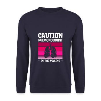 Vorsicht Pneumologe in der Herstellung Pneumologie - Unisex Pullover - Navy - Vorne - Alina (178cm) & Michal (187cm)