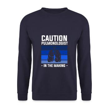 Vorsicht Pneumologe in der Herstellung Pneumologie - Unisex Pullover - Navy - Vorne - Alina (178cm) & Michal (187cm)