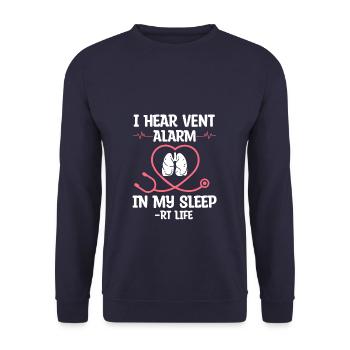 I Heart Vent Alarm In My Sleep RT Life Respiratory - Unisex Pullover - Navy - Vorne - Alina (178cm) & Michal (187cm)