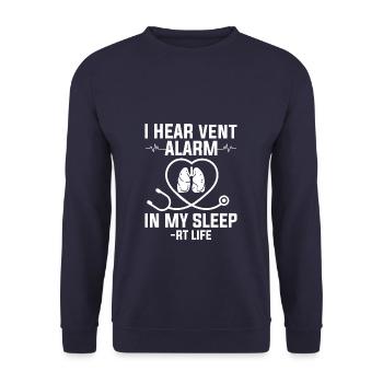 I Heart Vent Alarm In My Sleep RT Life Respiratory - Unisex Pullover - Navy - Vorne - Alina (178cm) & Michal (187cm)