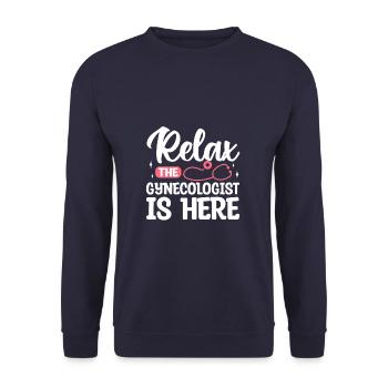 Entspannen Sie sich Der Gynäkologe ist da Gynäkologie Gynäkologie Gynäkologie - Unisex Pullover - Navy - Vorne - Alina (178cm) & Michal (187cm)