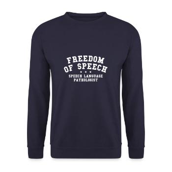 Sprachfreiheit Sprachpathologe SLP - Unisex Pullover - Navy - Vorne - Alina (178cm) & Michal (187cm)