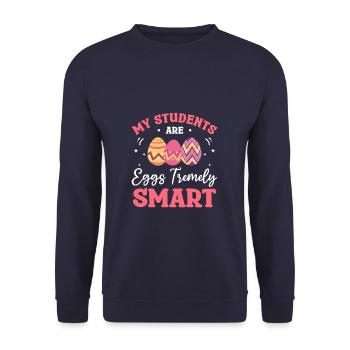Meine Schüler sind Eier enorm kluge Lehrer - Unisex Pullover - Navy - Vorne - Alina (178cm) & Michal (187cm)