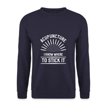 Acupuncture Je sais où le coller Acupuncteur - Sweat-shirt Unisexe - marine - Devant - Alina (178cm) & Michal (187cm)