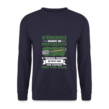 N'Énervez Jamais Un Paysagiste Il Trouvera - Sweat-shirt Unisexe - marine - Devant - Alina (178cm) & Michal (187cm)