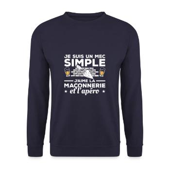 Je Suis Un Mec Simple J'aime La Maçonnerie Et - Sweat-shirt Unisexe - marine - Devant - Alina (178cm) & Michal (187cm)
