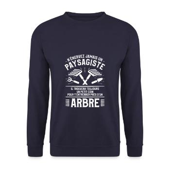 N'Énervez Jamais Un Paysagiste Il Trouvera - Sweat-shirt Unisexe - marine - Devant - Alina (178cm) & Michal (187cm)