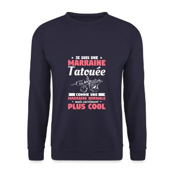 Je Suis Une Marraine Tatouée Comme Un Marraine - Sweat-shirt Unisexe - marine - Devant - Alina (178cm) & Michal (187cm)