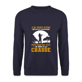 Mais Dans Ma Tête Je Suis À La Chasse Chasseur - Sweat-shirt Unisexe - marine - Devant - Alina (178cm) & Michal (187cm)