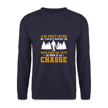 Mais Dans Ma Tête Je Suis À La Chasse Chasseur - Sweat-shirt Unisexe - marine - Devant - Alina (178cm) & Michal (187cm)