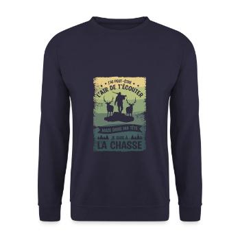 Mais Dans Ma Tête Je Suis À La Chasse Chasseur - Sweat-shirt Unisexe - marine - Devant - Alina (178cm) & Michal (187cm)