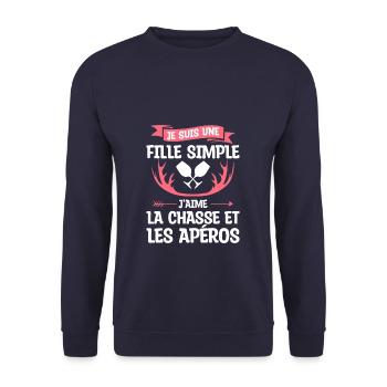 Je Suis Une Fille Simple J'aime La Chasse Et Les - Sweat-shirt Unisexe - marine - Devant - Alina (178cm) & Michal (187cm)