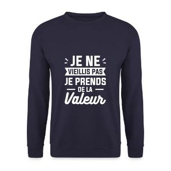 Je Ne Vieillis Pas Je Prends De La Valeur - Sweat-shirt Unisexe - marine - Devant - Alina (178cm) & Michal (187cm)
