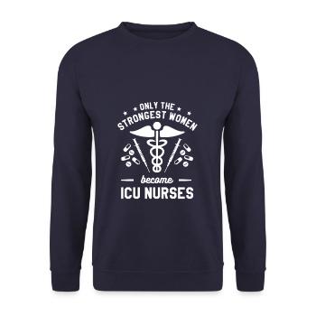 Nur die stärksten Frauen werden Krankenschwestern auf der Intensivstation CCRN - Unisex Pullover - Navy - Vorne - Alina (178cm) & Michal (187cm)