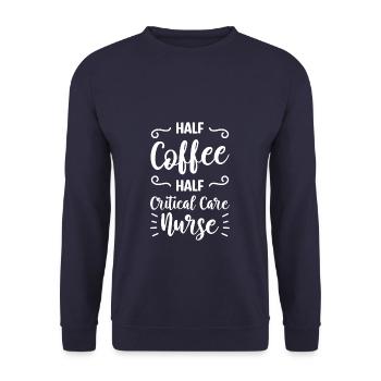 Half Coffee Half Critical Care Nurse CCRN ICU - Unisex Sweatshirt - navy - Front - Alina (178cm) & Michal (187cm)