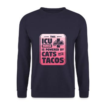 Diese Krankenschwester auf der Intensivstation wird von Katzen und Tacos CCRN angetrieben - Unisex Pullover - Navy - Vorne - Alina (178cm) & Michal (187cm)