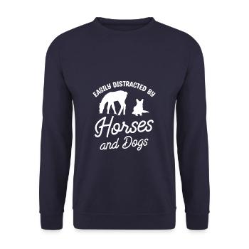 Facilement distrait par les chevaux et les chiens Chien de cheval - Sweat-shirt Unisexe - marine - Devant - Alina (178cm) & Michal (187cm)