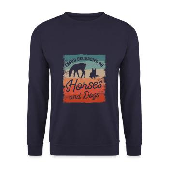 Facilement distrait par les chevaux et les chiens Chien de cheval - Sweat-shirt Unisexe - marine - Devant - Alina (178cm) & Michal (187cm)