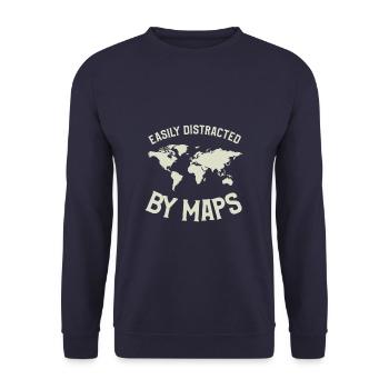 Leicht abgelenkt durch Kartenerstellung Geografie - Unisex Pullover - Navy - Vorne - Alina (178cm) & Michal (187cm)