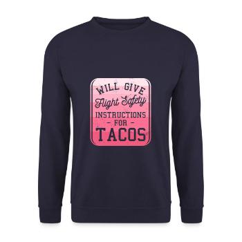 Will Give Flight Safety Instructions For Tacos - Unisex Sweatshirt - navy - Front - Alina (178cm) & Michal (187cm)