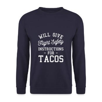 Will Give Flight Safety Instructions For Tacos - Unisex Sweatshirt - navy - Front - Alina (178cm) & Michal (187cm)