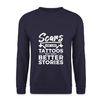 Narben sind wie Tätowierungen, aber mit besseren Geschichten - Unisex Pullover - Navy - Vorne - Alina (178cm) & Michal (187cm)
