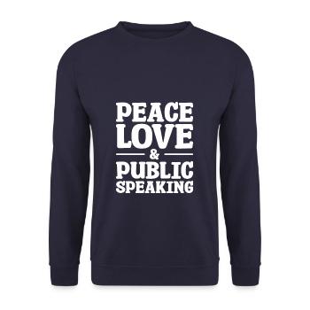 Frieden, Liebe und öffentliche Rede, Redner - Unisex Pullover - Navy - Vorne - Alina (178cm) & Michal (187cm)