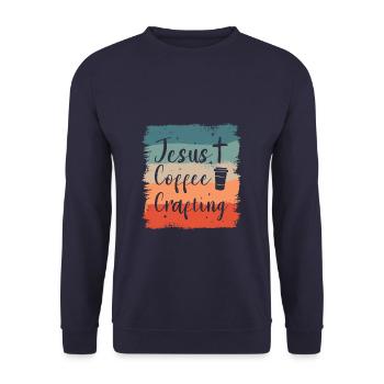 Jesus Coffee Crafting Crafts DIY Crafter - Unisex Sweatshirt - navy - Front - Alina (178cm) & Michal (187cm)