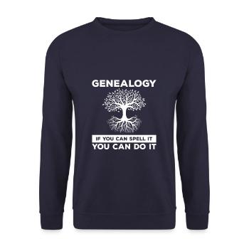 Genealogie Wenn du es buchstabieren kannst, kannst du es tun - Unisex Pullover - Navy - Vorne - Alina (178cm) & Michal (187cm)