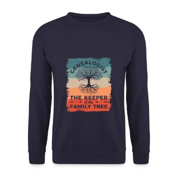 Genealoge Der Hüter des Stammbaums - Unisex Pullover - Navy - Vorne - Alina (178cm) & Michal (187cm)