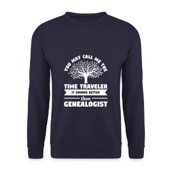 Vous pouvez m’appeler le voyageur du temps, ça sonne mieux - Sweat-shirt Unisexe - marine - Devant - Alina (178cm) & Michal (187cm)