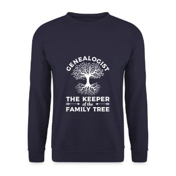Genealoge Der Hüter des Stammbaums - Unisex Pullover - Navy - Vorne - Alina (178cm) & Michal (187cm)