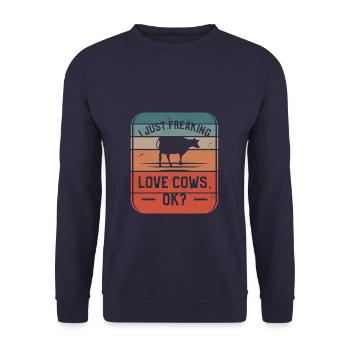 Je viens de flipper Love Cows Ok Cow Lover - Sweat-shirt Unisexe - marine - Devant - Alina (178cm) & Michal (187cm)