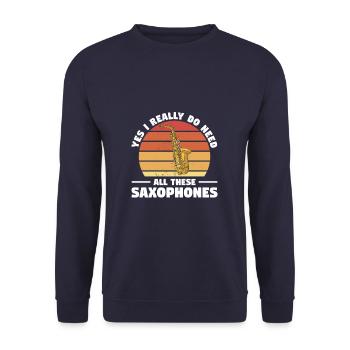 Retro Ja, ich brauche wirklich all diese Saxophone - Unisex Pullover - Navy - Vorne - Alina (178cm) & Michal (187cm)