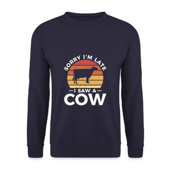Désolé d’être en retard, j’ai vu un amoureux des vaches - Sweat-shirt Unisexe - marine - Devant - Alina (178cm) & Michal (187cm)