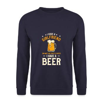 Ich habe eine Freundin, oh warte, nein, das ist ein Bier, ich - Unisex Pullover - Navy - Vorne - Alina (178cm) & Michal (187cm)
