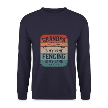 Opa ist mein Name Fechten ist mein Wildfechter - Unisex Pullover - Navy - Vorne - Alina (178cm) & Michal (187cm)